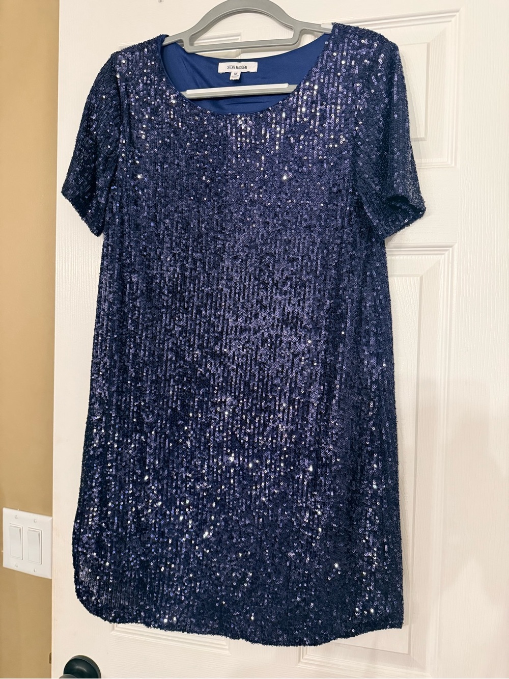 Steve Madden Navy Sequin Short Sleeve Mini Dress